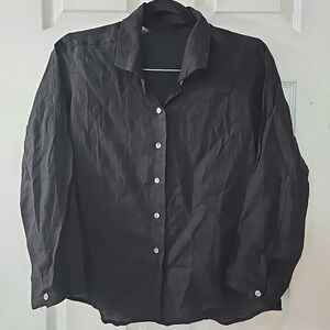 Jill Mcgowan 100% Linen Button Up Women's Size Medium Black Shirt Made In USA